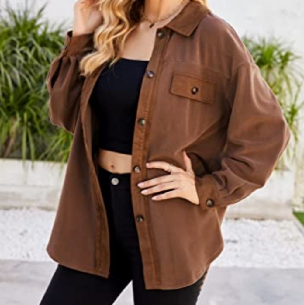 Missky Women's Button-Down Shacket Side Pockets Faux Chest Pockets Sz XL